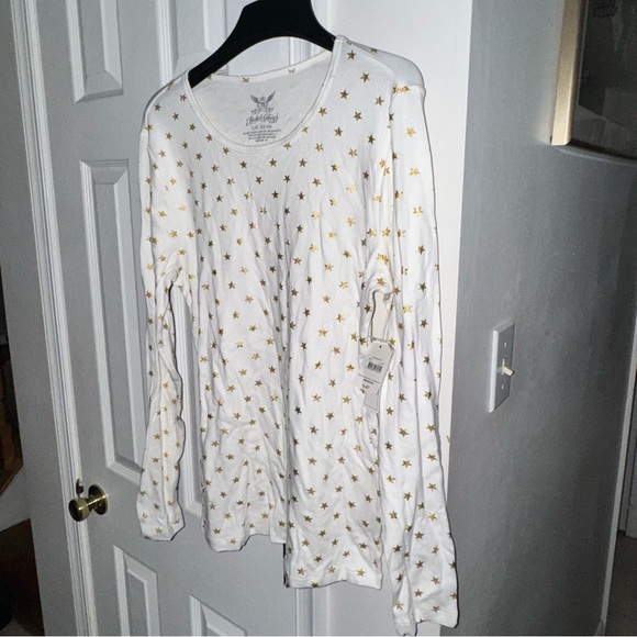 Faded Glory Women's LG 12-14 White Gold Star Print Long Sleeve T-Shirt Top NWT - Picture 5 of 14